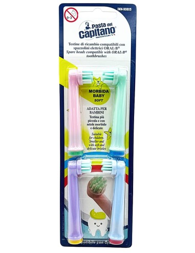 Pasta Del Capitano 4 Testine Ricambio Spazzolino Elettrico - Bambini